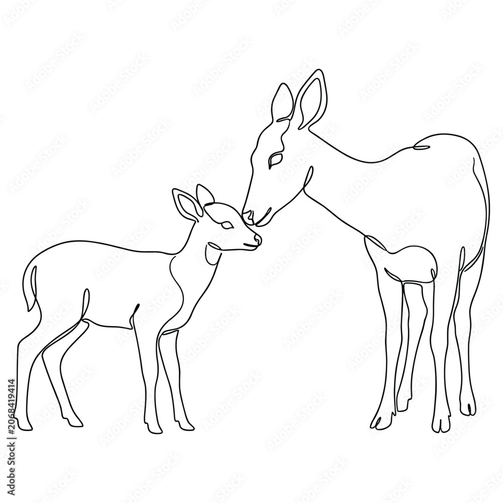 Fototapeta premium Mother deer and fawn touching noses in gentle embrace
