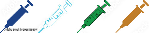 Medical syringe icon set with 4 vector elements, colorful hypodermic needle symbols for vaccination, healthcare injection and medicine graphics isolated PNG with Transparent Background
