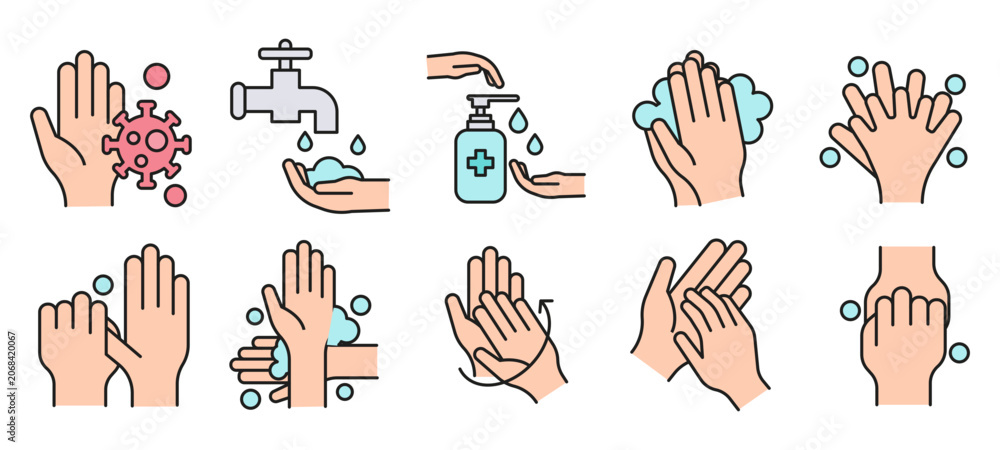 Fototapeta premium Hand Hygiene Color Icon Set Vector Illustration