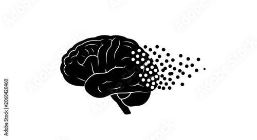 Schilderij op canvas Brain silhouette shown with particles dissipating from one side illustrates cognitive decline, memory loss, or the complex neurological processes occurring within the human mind during thought