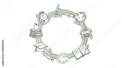 Canvastavla Circle of Knowledge: An artistic composition showcasing educational essentials arranged in a circular frame, symbolizing the comprehensive journey of learning and growth