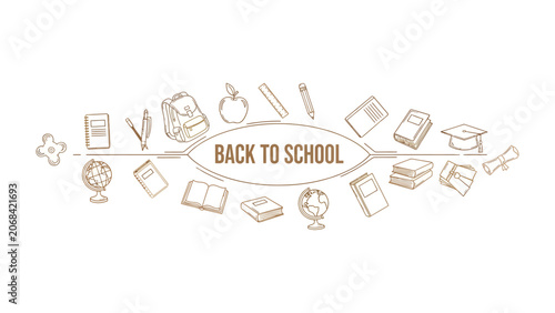 Slika na platnu Back to School Doodle Border: A charming border design filled with hand-drawn illustrations of school supplies, symbolizing the start of the academic year and the excitement of learning