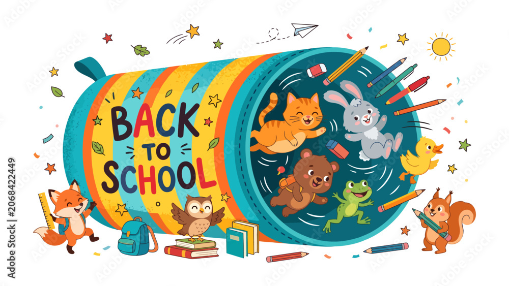 Fototapeta premium Back to School Wonderland: A vibrant illustration celebrating the excitement of returning to school.