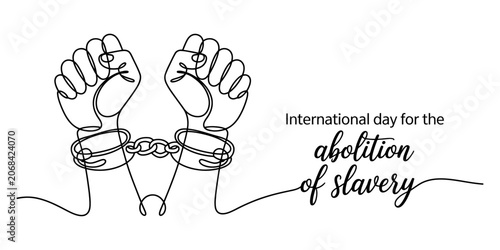 Bild auf Leinwand Continuous line art of hands in handcuffs for abolition of slavery day