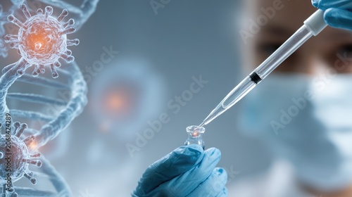 Close-up of a laboratory pipette dripping liquid into a glass test tube. Scientific research, pharmaceutical development, or clinical diagnostic concept with blurred bokeh background.