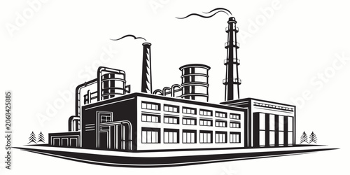 Foto Large industrial manufacturing complex illustration with chimneys and pipes indu