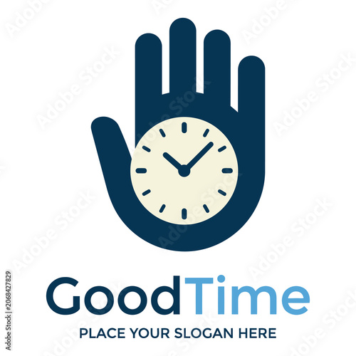Photos Hand with clock face watch logo design template GoodTime icon