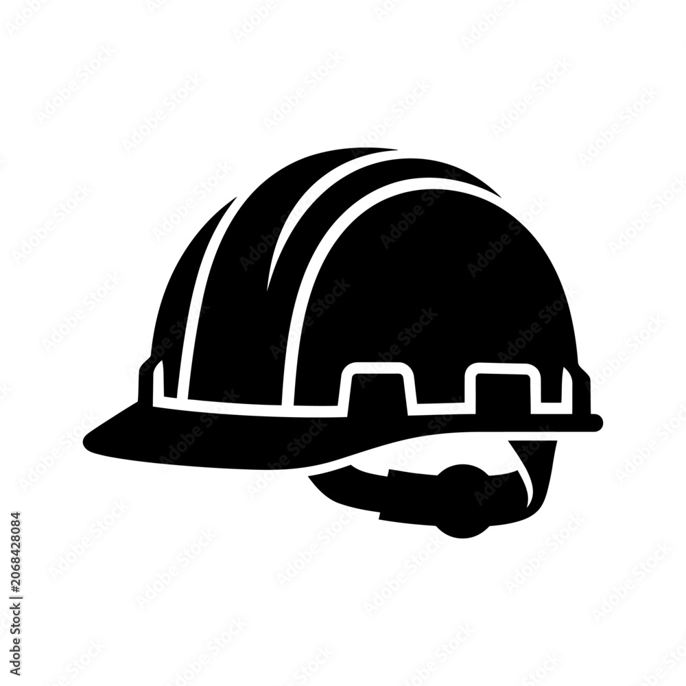 Fototapeta premium Minimalist Black Hard Hat and Safety Helmet Construction Icon Representing Industrial Protection and Professional Engineering Gear for Workplace