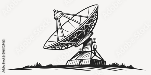 Konstfotografi Black and white graphic illustration of a large satellite dish communication ant
