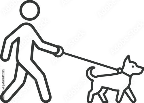 Line icon of a person walking a dog on a leash