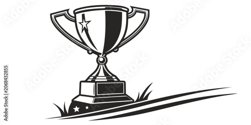Bild auf Leinwand Stylized graphic illustration of a winner trophy cup set on a stylized grassy fi
