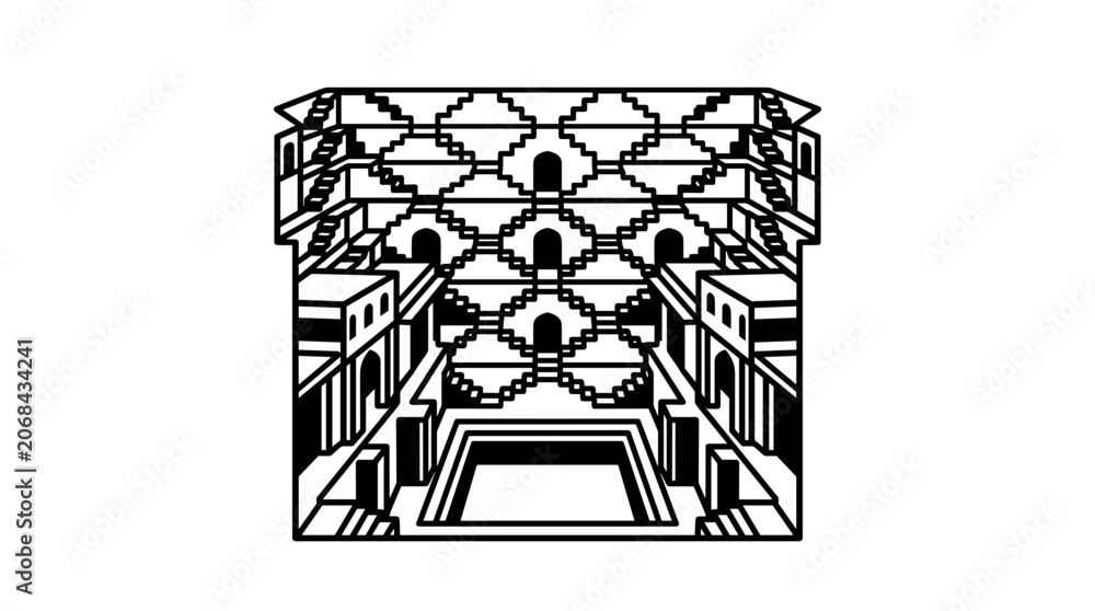 Naklejka premium Intricate Geometric Stepwell Architecture Design.
