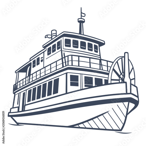 Paddle steamer boat graphic illustration vintage transport paddle wheel side wheeler white background watercraft transport maritime nautical historical passenger transportation excursion
