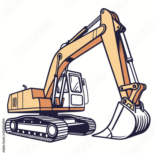 Yellow excavator graphic illustration construction equipment heavy duty yellow vehicle white background excavator construction equipment industrial earthmover mechanical transportation