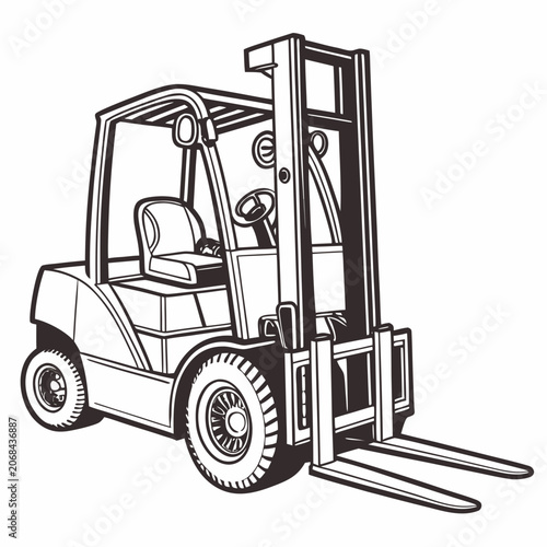 Forklift truck illustration with heavy equipment material handling line art white background heavy duty forklift industrial warehouse logistics machinery transport equipment industry