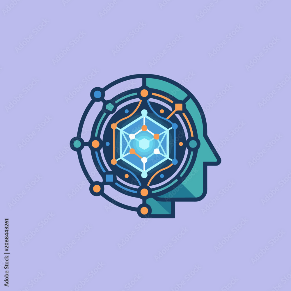 Fototapeta premium A digital illustration of a human head with neural networks