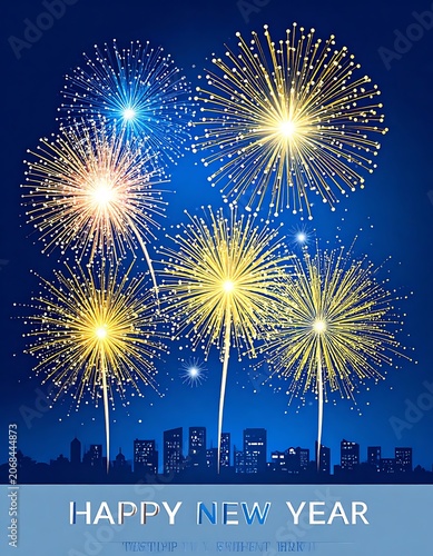 Vibrant fireworks exploding in night sky above city