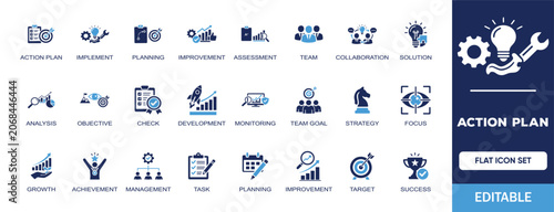 Fotografi Action Plan editable solid icon set