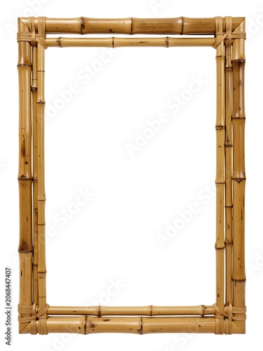 Empty bamboo picture frame isolated on white background for decoration.