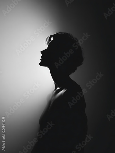 Silhouette of a woman looking upwards with hope and contemplation.