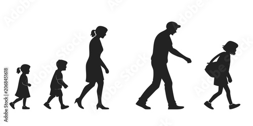 Photos Family walking together silhouette group of parents and children with silhouette