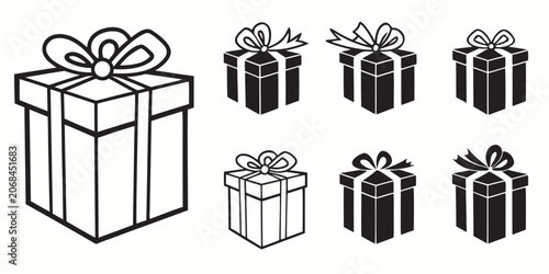 Fotografie Collection of decorative gift box icons for holidays and celebrations with celeb