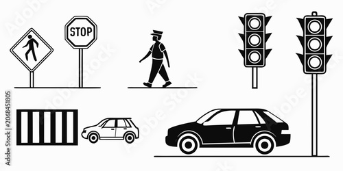 Φωτογραφία Road safety and traffic control graphic set featuring pedestrian crossing stop s
