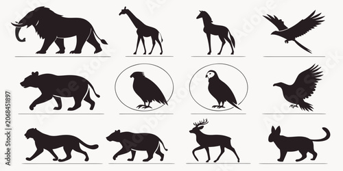 Bild auf Leinwand Black silhouette animal collection set with silhouette wildlife predator elephan