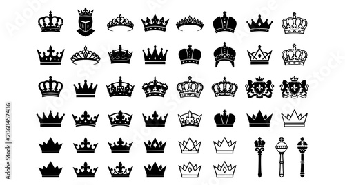 Foto Collection of 40 royal crown logos and icons in black and white
