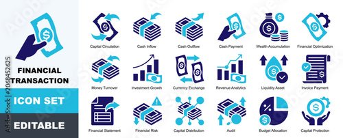 Foto Financial transaction Icon Pack Featuring Capital Circulation, Cash Inflow, Outf