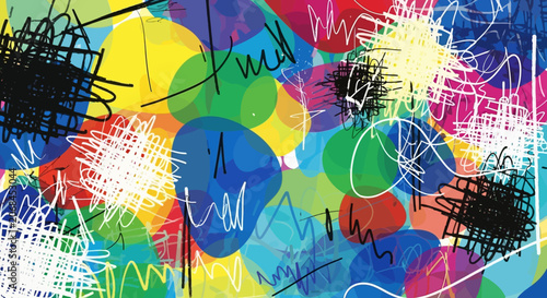 Vibrant Abstract Scribble Art with Colorful Overlapping Shapes