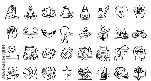 Slika na platnu Wellness icons collection mental and physical health mindfulness and self care l