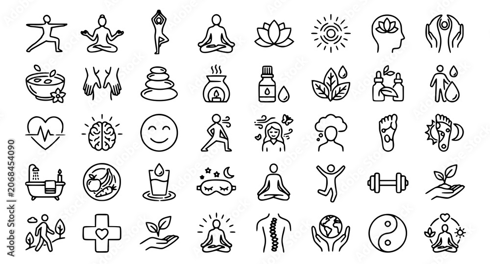Fototapeta premium Yoga and wellness icons for healthy living and self care