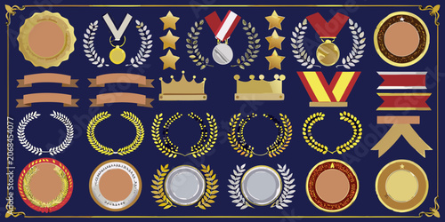 Fotografie Assorted Award Icons And Ribbons Vector Illustration With Gold And Silver Tones