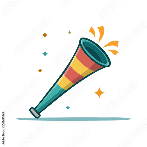 Colorful party horn with confetti illustration