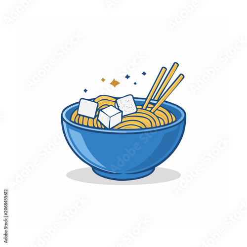 Flat design bowl of noodles with chopsticks and tofu
