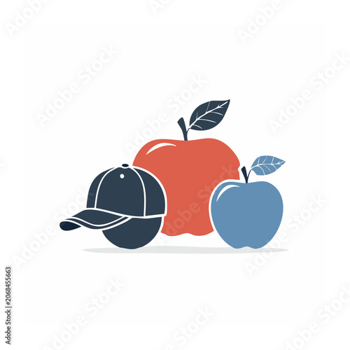 Flat design illustration of apples and a baseball cap