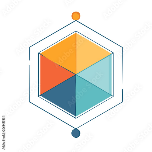 Hexagon diagram with colorful segments and outline