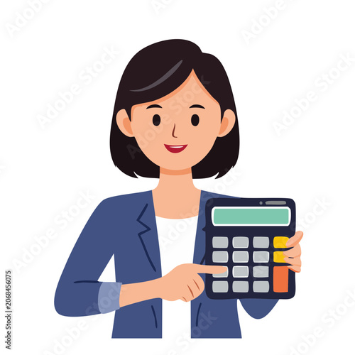 Businesswoman holding calculator in flat vector style