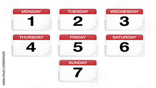 Bilde på lerret Set of seven red numbered circles with white text on transparent background