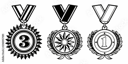 Tablou pe pânză Set of three championship medals featuring numbers and floral motifs competition