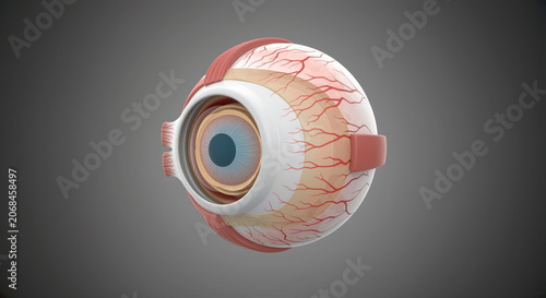 Human eye anatomy with visible blood vessels and iris a detailed medical concept for educational purposes.