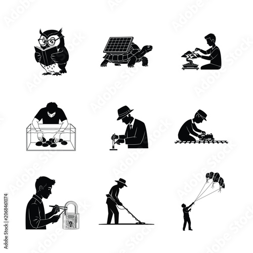 Scientific Laboratory and Chemical Research Silhouettes Scientist with Flask Microscope Analysis and Biology Lab Work
