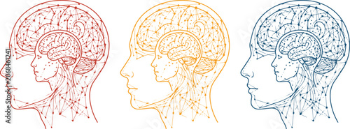 Canvas Print Human head profile with intricate brain and nervous system, a detailed medical illustration