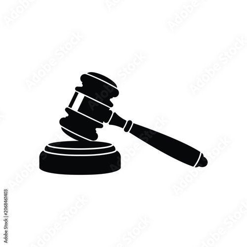 Judge Gavel and Sound Block Silhouette Vector Icon Isolated on White Background