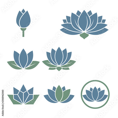 Lotus flower icons vector simple floral symbol collection set design