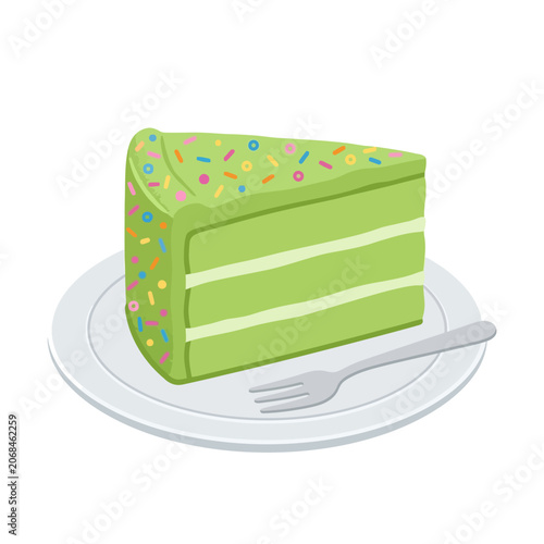 Slice of green cake with sprinkles sweet dessert bakery food