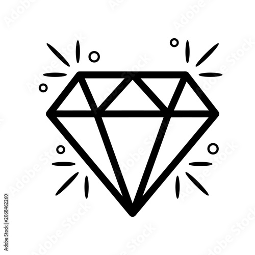 Sparkling diamond outline black and white gemstone drawing jewelry icon