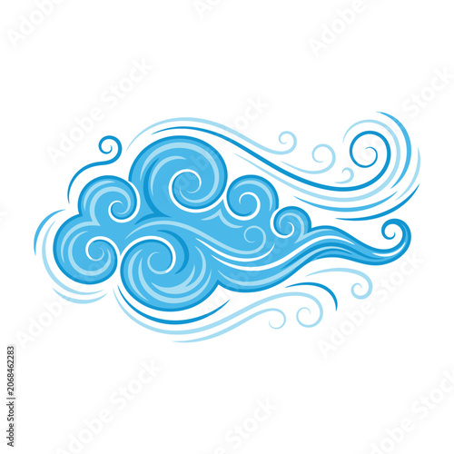 Stylized blue cloud with artistic swirls and wind movement illustration
