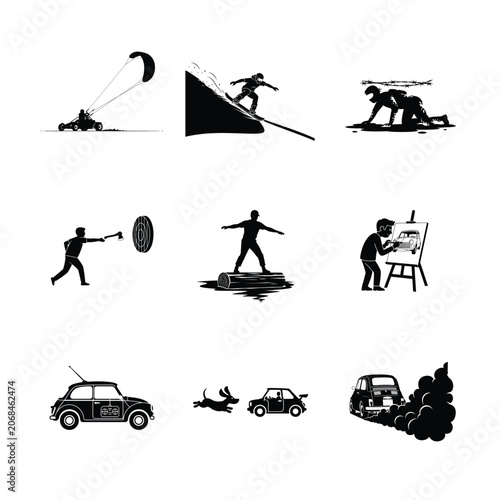 Winter Sports and Snow Activity Silhouettes Skiing Snowboarding Ice Skating and Cold Weather Adventure